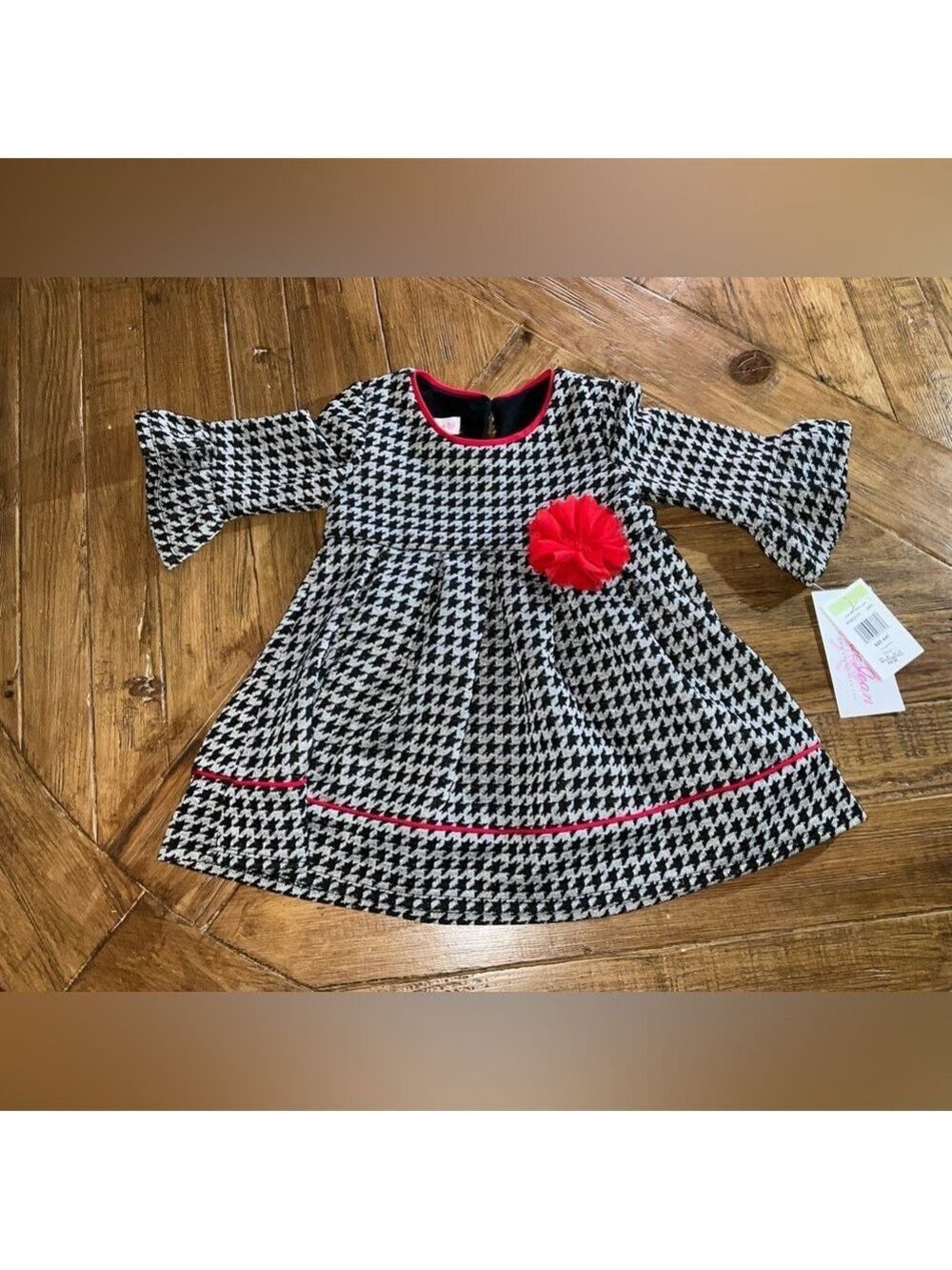 Bonnie Jean houndstooth dress sparkly‎ silver and black - nwt - size 4T